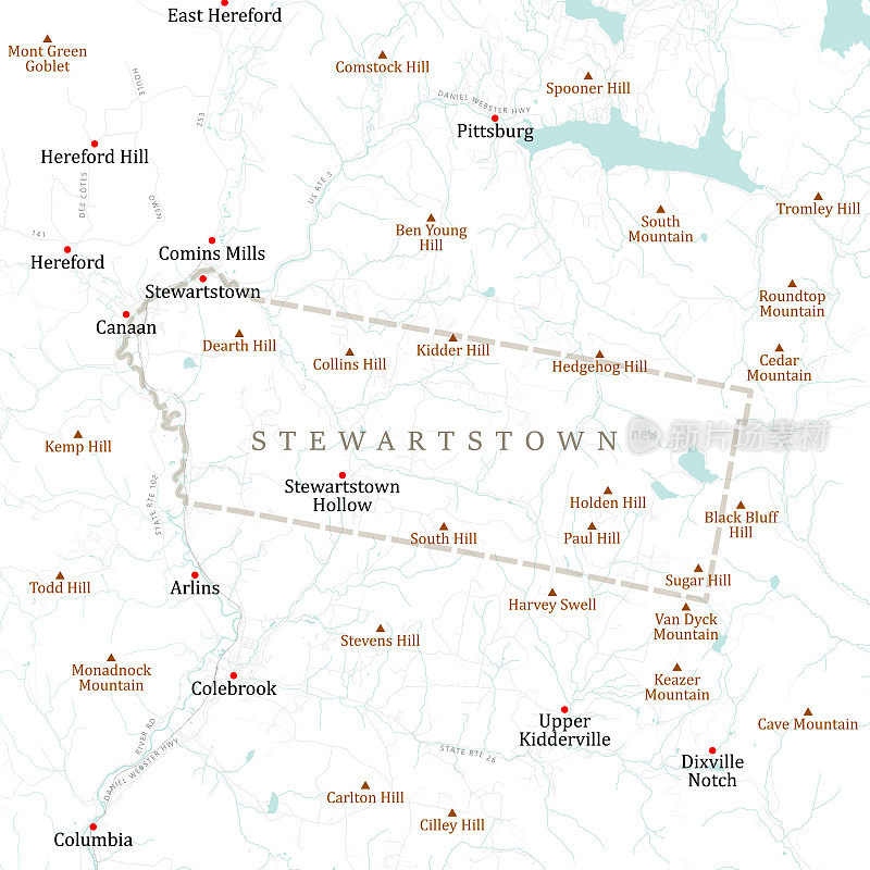 NH Coos Stewartstown Vector Road Map